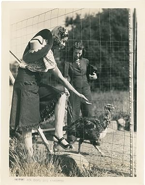 Original photograph of Lucille Ball with a turkey, circa 1940s
