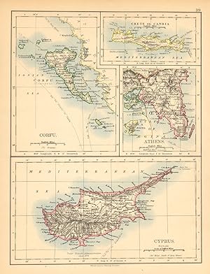 Cyprus; Inset maps of Corfu; Crete or Candia; Athens