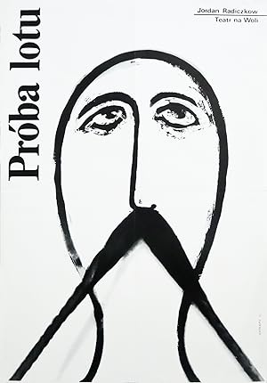1980 Polish Theater Poster, Proba Lotu, Teatr na Woli - Urbaniec (man with large moustache)