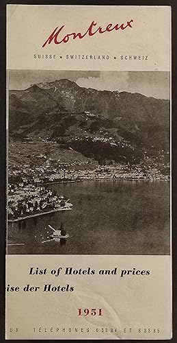 Depliant Montreux - Suisse - List of Hotel and Prices 1951