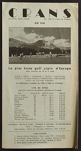 Depliant Crans sur Sierre, Valais - Suisse - Golf Alpin d'Europe - 1953