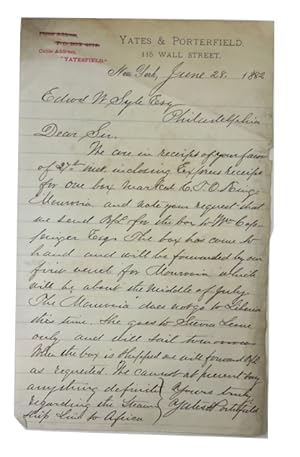 Two letters dated June 28 and July 10, 1882 to Syle from Yates & Porterfield about His Request th...