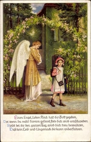 Künstler Ansichtskarte / Postkarte Einen Engel liebes Kind hat dir Gott gegeben, Schutzengel