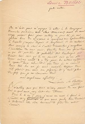 Louise SWANTON BELLOC lettre autographe signée à Dumas père