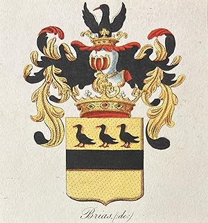 [Heraldic coat of arms] Coloured coat of arms of the de Brias family, family crest, 1 p.