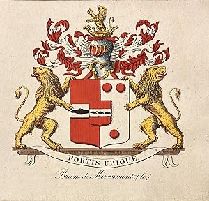 [Heraldic coat of arms] Coloured coat of arms of the le Brum de Miraumont family, family crest, 1 p.