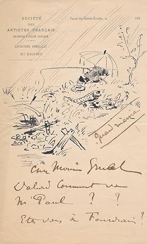 lettre avec dessin au relieur Léon GRUEL