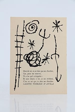 Carte manuscrite inédite, signée et illustrée d'une reproduction d'un dessin de Joan Miro adressé...