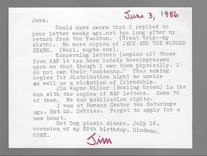 Typed Letter Signed, TLS, June 3, 1986