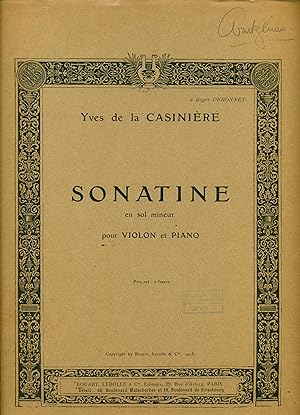 Casini?re, Yves de la: Sonatine en sol mineur pour Violon et Piano