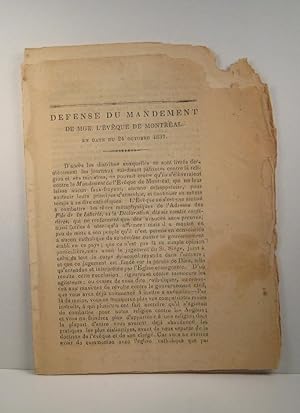 Défense du Mandement de Mgr L'Évêque de Montréal en date du 24 octobre 1837