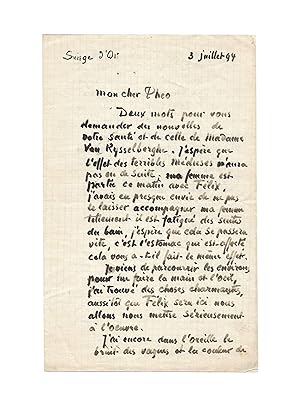 Belle lettre de Pissarro à son ami Van Rysselberghe, aux premières heures de son exil en Belgique...