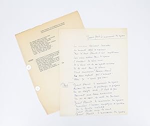 Ensemble complet du manuscrit et du tapuscrit de la chanson de Boris Vian intitulée "Quand fleuri...