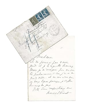 Affectueuse lettre de Marcel Proust à Marie Scheikévitch dans laquelle lécrivain doit, à regret,...
