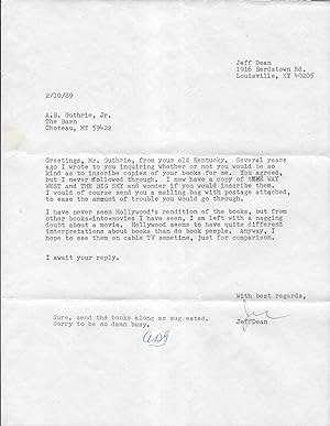 Typed Letter Signed, TLS, February 10, 1989