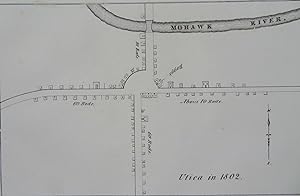 Utica New York in 1802 Mohawk River c. 1850 Pease historical city plan map