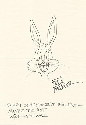 Bugs Bunny sketch SIGNED with note, on 6 x 8.5 fine paper