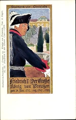 Jugendstil Künstler Ansichtskarte / Postkarte Unger, A., Reklame, Stollwerck Schokolade, Friedric...