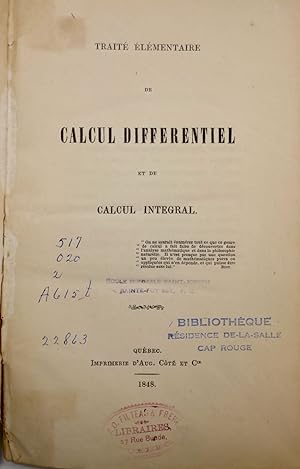 Traité élémentaire de calcul différentiel et de calcul intégral