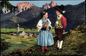 Ansichtskarte / Postkarte Kinder in Tiroler Volkstrachten, Kirche, Berge