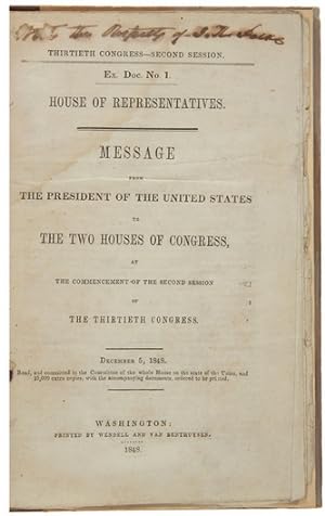 MESSAGE FROM THE PRESIDENT OF THE UNITED STATES TO THE TWO HOUSES OF CONGRESS AT THE COMMENCEMENT...