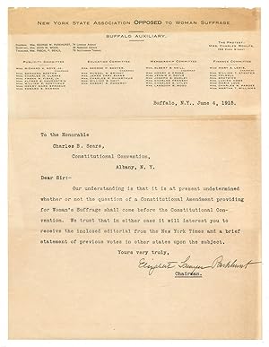 Anti-Suffrage Typed Letter Signed by Elizabeth Parkhurst to Charles B. Sears