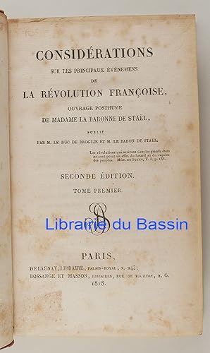 Considérations sur les principaux événemens de la Révolution françoise Tome I