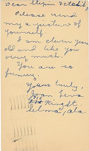 Collection of eleven original postcards written to Stepin Fetchit from fans in Alabama, 1937