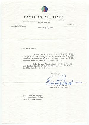 1960 Captain Eddie Rickenbacker Typed Letter Signed