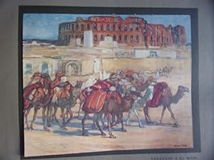 Planche couleur 1925 tiree de l illustration CARAVANE A EL DJEM TUNISIE