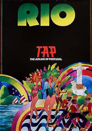 1970s Portuguese Travel Poster, Rio (Brazil), TAP (The Airline of Portugal)