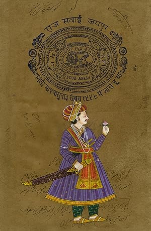 A Rajput prince with a sword and dagger, holding a lotus blossom