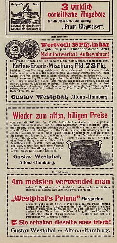 Werbeblatt der Firma Gustav Westphal, Altona-Hamburg.
