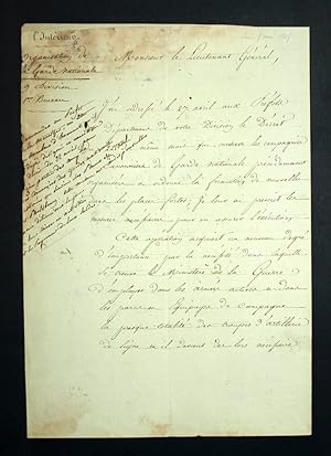 Document militaire manuscrit signé de LAZARE CARNOT Période des Cent-jours 1815