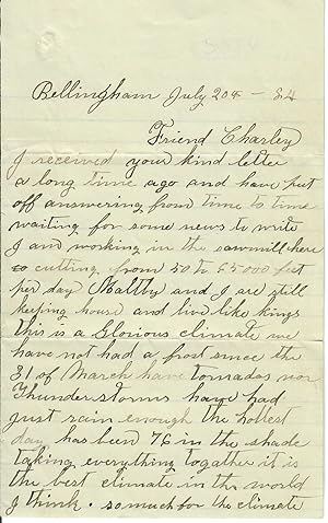 Taylor, George B (1857-1938). Historically Interesting Letter Written by an Early Sawmill Worker ...