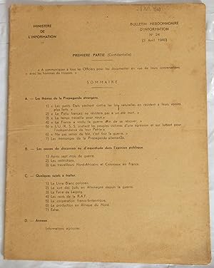 Bulletin Hebdomadaire d'Information N°24 ( 3 avril 1940 ) : Première Partie ( Confidentielle ) "A...