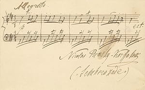 Autograph musical quotation from one of the composer's best known works, the symphonic suite Sheh...