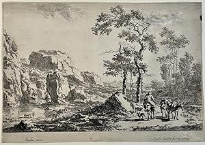 Antique print, etching | Italianate landscape with shepherd on an easel, published ca. 1650, 1 p.