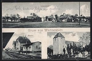 Ansichtskarte Wedderstedt, Bahnhof, Kirche, Gesamtansicht