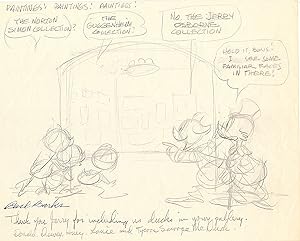 Donald Duck Original Cartoon Drawing with Nephews and Uncle Scrooge McDuck, Fully Signed
