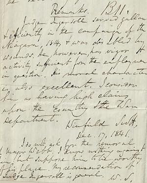 1841 - Letter signed by Winfield Scott forwarding his endorsement of a disabled War of 1812 veter...
