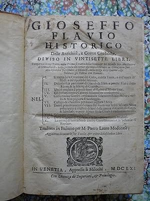 Gioseffo Flavio historico delle antichità e guerre giudaiche diviso in vintisette libri, comparti...
