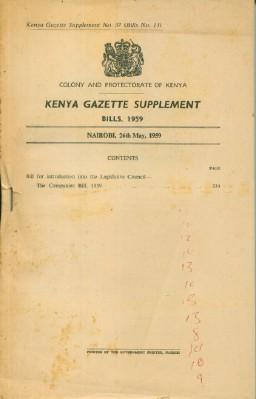 Kenya Gazette Supplement No. 37 Bills 1959
