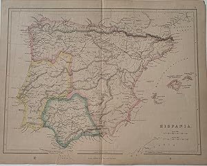 Mapa de Hispania o Espàña y Portugal bajo el Imperio Romano en 1862