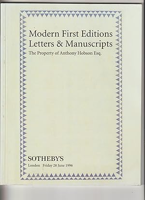 Sotheby's Modern First Editions, Jun. 28th 1996, Letters & Manuscripts: The Property of Anthony H...