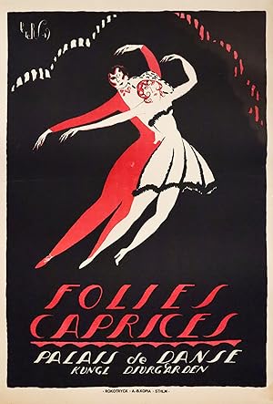 1919 Swedish Dance poster - Folies Caprices, Palais de Danse (Dance Couple, Red/Black/White)
