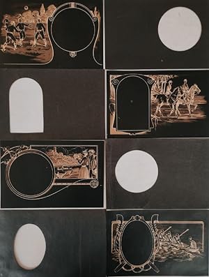 Bel ensemble de 15 maquettes de modèles de cartes postales sur papier noir illustrées avec pour c...