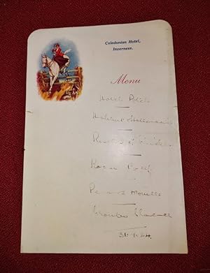 Caledonian Hotel, Inverness - Printed Menu Card with Manuscript Entries January 31, 1924