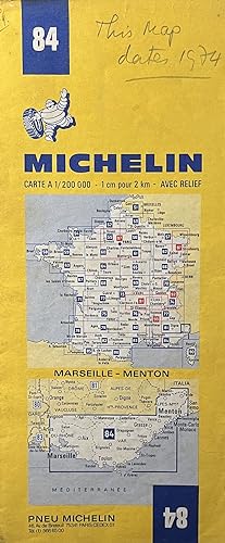 C1980s Michelin Map No. 84 Marseille-Menton