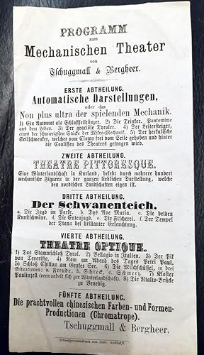 Programm zum Mechanischen Theater von Tschuggmall & Bergheer. - Erste Abtheilung: Automatische Da...